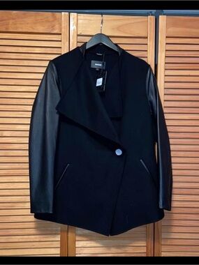 Mackage Black Mixed-Media Asymmetrical Blazer